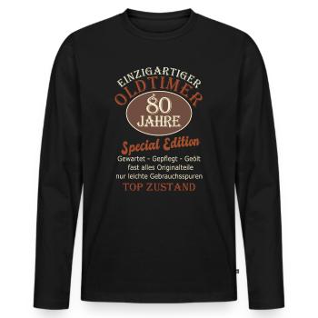80 Geburtstag Mann Herren Geschenk 80 Jahre Männer - Männer Premium Bio Langarmshirt - Schwarz - Vorne - Nico (187cm)