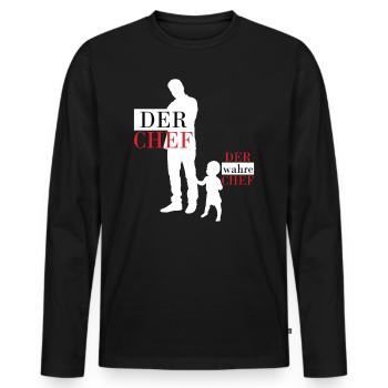 Vater Papa Sohn Partnerlook Outfit Geschenk - Männer Premium Bio Langarmshirt - Schwarz - Vorne - Nico (187cm)