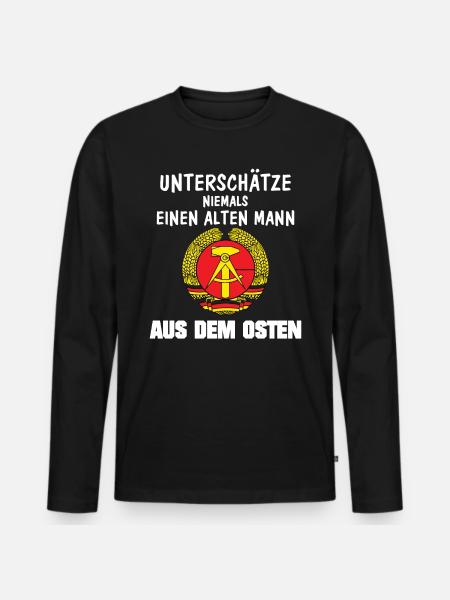 DDR Alter Mann aus dem Osten Ossi Ostdeutschland - Männer Premium Bio Langarmshirt - Schwarz