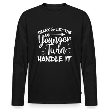 Zwillingsgeschwister Angebot für einen zweieiigen - Männer Premium Bio Langarmshirt - Schwarz - Vorne - Nico (187cm)