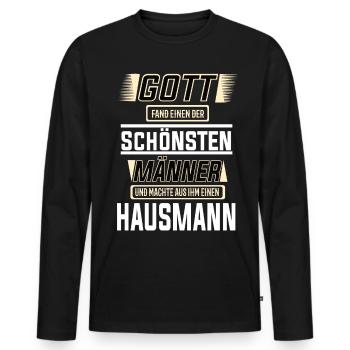 Hausmann, einer der schönsten Männer der Welt - Männer Premium Bio Langarmshirt - Schwarz - Vorne - Nico (187cm)