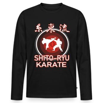Cooles Shito Ryu Outfit mit Karatekas und Kanji - Männer Premium Bio Langarmshirt - Schwarz - Vorne - Nico (187cm)