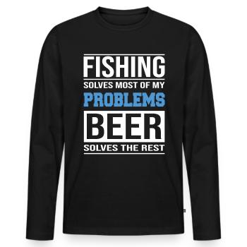 Fishing Solves Problems - Bier und Angler Design - Männer Premium Bio Langarmshirt - Schwarz - Vorne - Nico (187cm)