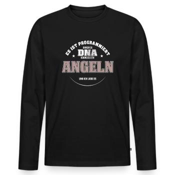 Es ist in meiner DNA ich muss zum ANGELN - Männer Premium Bio Langarmshirt - Schwarz - Vorne - Nico (187cm)