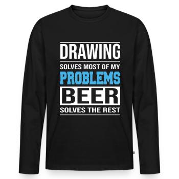Drawing löst die meisten meiner Probleme - Männer Premium Bio Langarmshirt - Schwarz - Vorne - Nico (187cm)