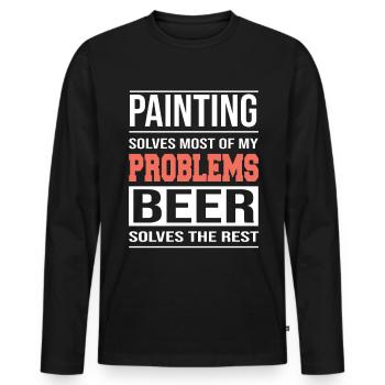 La peinture résout la plupart de mes problèmes - T-shirt manches longues Premium bio Homme - noir - Devant - Nico (187cm)