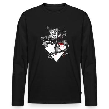 Blutende Rose mit Kreuz Stängel und Herz, Geschenk - Männer Premium Bio Langarmshirt - Schwarz - Vorne - Nico (187cm)