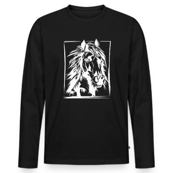 Pferd, Reiten, Dressur, Zeichnung Geschenk - Männer Premium Bio Langarmshirt - Schwarz - Vorne - Nico (187cm)