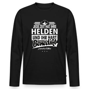 Jede Zeit hat Ihre Helden ihr habt Benedikt - Männer Premium Bio Langarmshirt - Schwarz - Vorne - Nico (187cm)