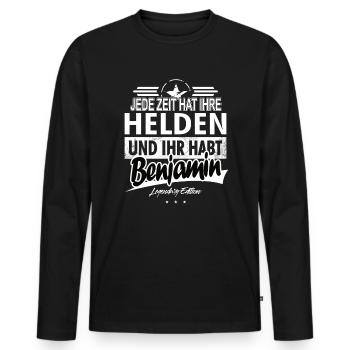 Jede Zeit hat Ihre Helden ihr habt Benjamin - Männer Premium Bio Langarmshirt - Schwarz - Vorne - Nico (187cm)