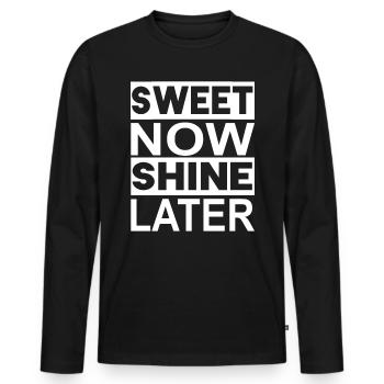 Fitness Bodybuilding GYM sweet now shine later - Männer Premium Bio Langarmshirt - Schwarz - Vorne - Nico (187cm)