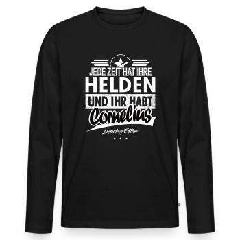 Jede Zeit hat Ihre Helden ihr habt Cornelius - Männer Premium Bio Langarmshirt - Schwarz - Vorne - Nico (187cm)