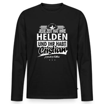 Jede Zeit hat Ihre Helden ihr habt Cristian - Männer Premium Bio Langarmshirt - Schwarz - Vorne - Nico (187cm)