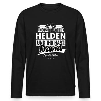 Jede Zeit hat Ihre Helden Ihr habt David - Männer Premium Bio Langarmshirt - Schwarz - Vorne - Nico (187cm)