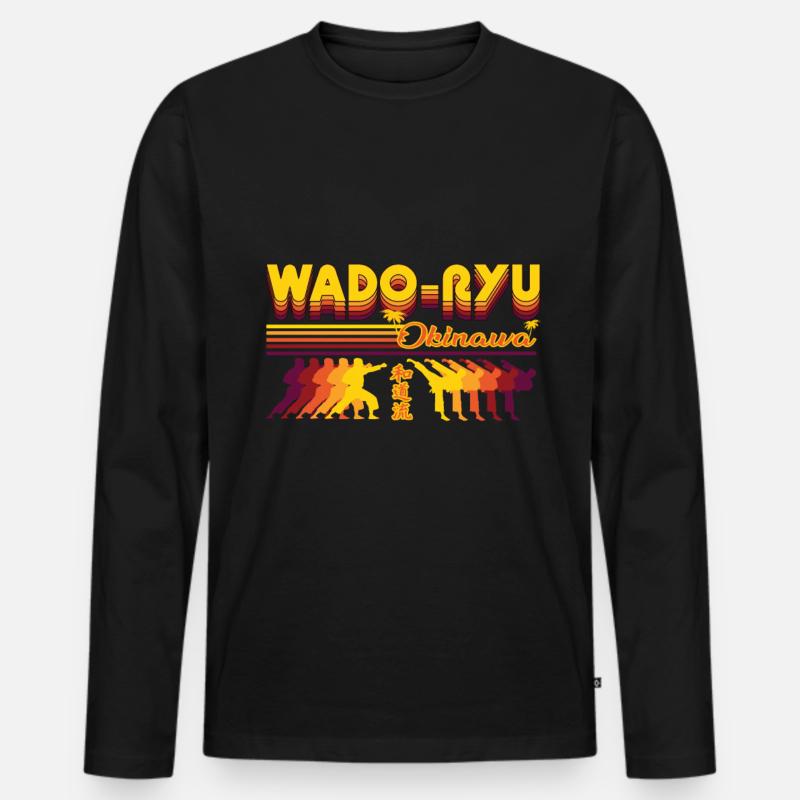 Wado-Ryu Karate Retro Design - Männer Premium Bio Langarmshirt - Schwarz