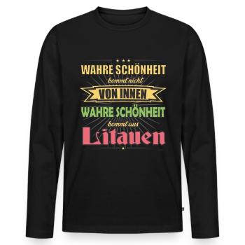 True beauty comes from Lithuania, design - Men's Premium Organic Long Sleeve Shirt - black - Front - Nico (187cm)