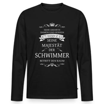 Seine Majestät der Schwimmer, betritt den Raum - Männer Premium Bio Langarmshirt - Schwarz - Vorne - Nico (187cm)