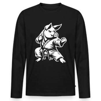 Martial Arts Pig – The Strong Fighter - Men's Premium Organic Long Sleeve Shirt - black - Front - Nico (187cm)