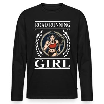 Road Running Girl – La liberté sur la route - T-shirt manches longues Premium bio Homme - noir - Devant - Nico (187cm)