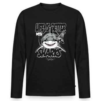 Life is better with sharks - Underwater - Men's Premium Organic Long Sleeve Shirt - black - Front - Nico (187cm)