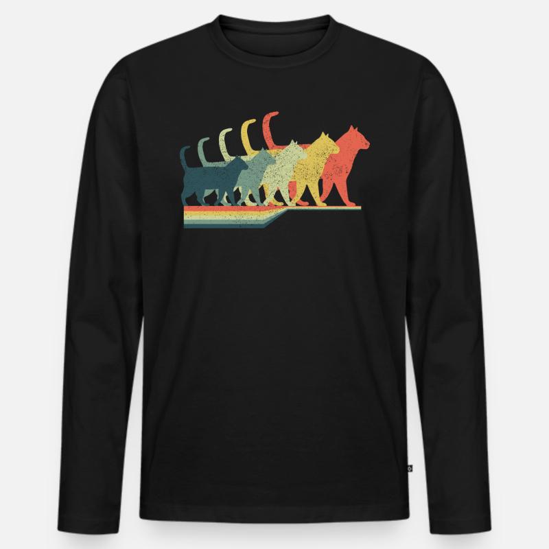 RETRO CAT - Männer Premium Bio Langarmshirt - Schwarz