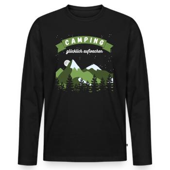 Camping glücklich aufwachen - Design - Männer Premium Bio Langarmshirt - Schwarz - Vorne - Nico (187cm)