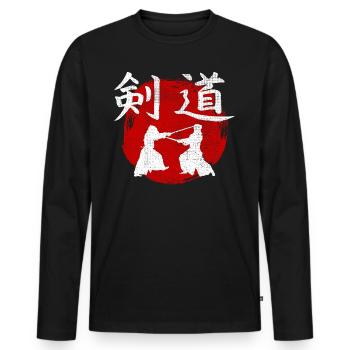 Kendo Art Martial MMA Kanji Japon Gym - T-shirt manches longues Premium bio Homme - noir - Devant - Nico (187cm)