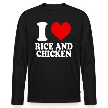 J’aime le riz et le poulet Cœur plein d’ - T-shirt manches longues Premium bio Homme - noir - Devant - Nico (187cm)