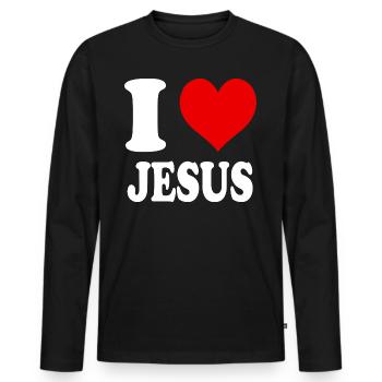 Ich liebe Jesus Jesus Religion Gläubiger Herz Lustig - Männer Premium Bio Langarmshirt - Schwarz - Vorne - Nico (187cm)