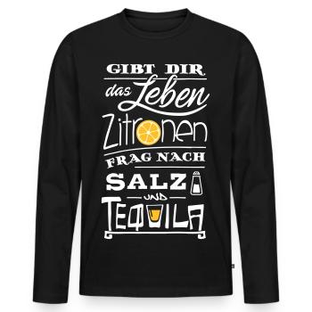 Zitronen Tequila Spruch – Lebensweisheit - Männer Premium Bio Langarmshirt - Schwarz - Vorne - Nico (187cm)