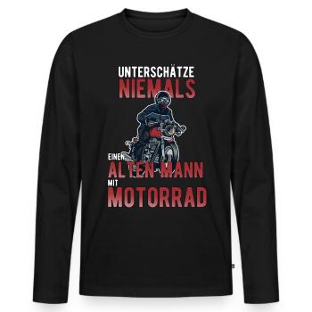 Alten Mann mit Motorrad Motorradfahrer Spruch - Männer Premium Bio Langarmshirt - Schwarz - Vorne - Nico (187cm)