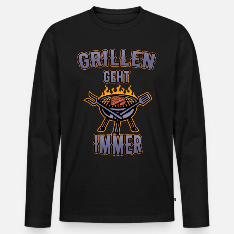 Grillen geht immer Grillen Spruch - Männer Premium Bio Langarmshirt - Schwarz