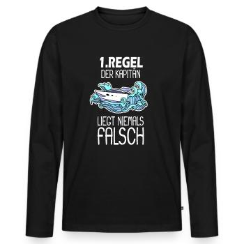 Kapitän 1 Regel - Männer Premium Bio Langarmshirt - Schwarz - Vorne - Nico (187cm)