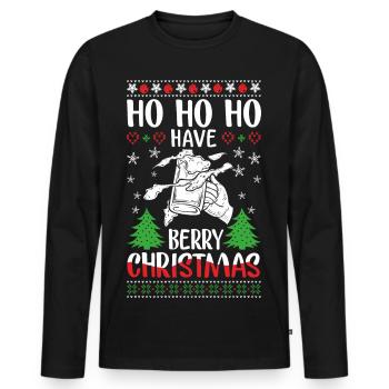 Festive Christmas pony with berry motif - Men's Premium Organic Long Sleeve Shirt - black - Front - Nico (187cm)