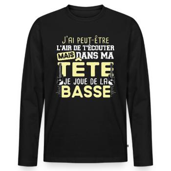 Basse Bassiste Guitare Guitariste Musique Musicien - T-shirt manches longues Premium bio Homme - noir - Devant - Nico (187cm)