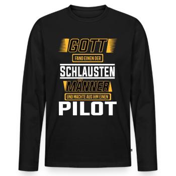 Pilot, einer der schlausten Männer der Welt - Männer Premium Bio Langarmshirt - Schwarz - Vorne - Nico (187cm)