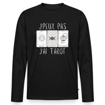 J'peux pas j'ai Tarot humour cadeau Joueur de Cart - T-shirt manches longues Premium bio Homme - noir - Devant - Nico (187cm)