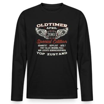 20. Geburtstag Mann April Jahrgang 2003 Oldtimer - Männer Premium Bio Langarmshirt - Schwarz - Vorne - Nico (187cm)