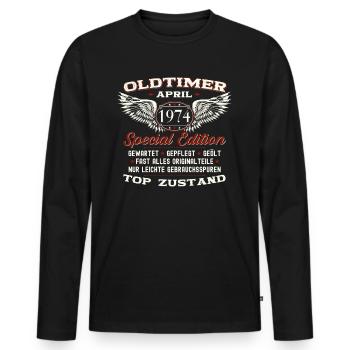 49. Geburtstag Mann April Jahrgang 1974 Oldtimer - Männer Premium Bio Langarmshirt - Schwarz - Vorne - Nico (187cm)