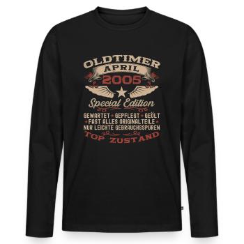 18. Geburtstag Mann Oldtimer April Jahrgang 2005 - Männer Premium Bio Langarmshirt - Schwarz - Vorne - Nico (187cm)