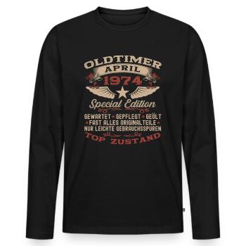 49. Geburtstag Mann Oldtimer April Jahrgang 1974 - Männer Premium Bio Langarmshirt - Schwarz - Vorne - Nico (187cm)