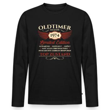 49. Geburtstag Mann Oldtimer Mai Jahrgang 1974 - Männer Premium Bio Langarmshirt - Schwarz - Vorne - Nico (187cm)