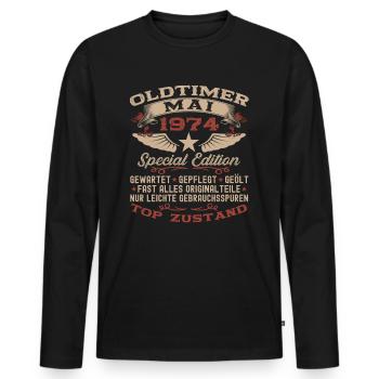 49. Geburtstag Mann Oldtimer Mai Jahrgang 1974 - Männer Premium Bio Langarmshirt - Schwarz - Vorne - Nico (187cm)