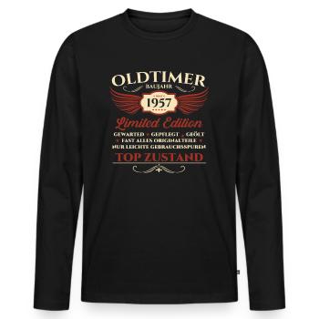 Oldtimer 66. Geburtstag Mann Mai Jahrgang 1957 - Männer Premium Bio Langarmshirt - Schwarz - Vorne - Nico (187cm)