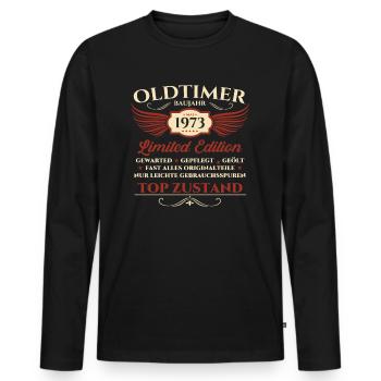 Oldtimer 50. Geburtstag Mann Mai Jahrgang 1973 - Männer Premium Bio Langarmshirt - Schwarz - Vorne - Nico (187cm)