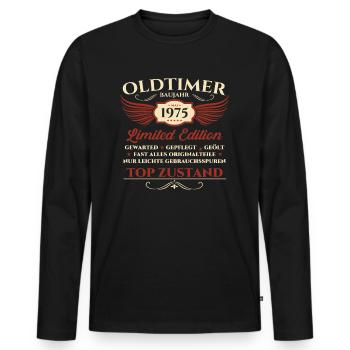 Oldtimer 48. Geburtstag Mann Mai Jahrgang 1975 - Männer Premium Bio Langarmshirt - Schwarz - Vorne - Nico (187cm)