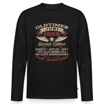 65. Geburtstag Mann Juni Jahrgang 1958 Oldtimer - Männer Premium Bio Langarmshirt - Schwarz - Vorne - Nico (187cm)