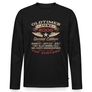 17. Geburtstag Mann Juni Jahrgang 2006 Oldtimer - Männer Premium Bio Langarmshirt - Schwarz - Vorne - Nico (187cm)