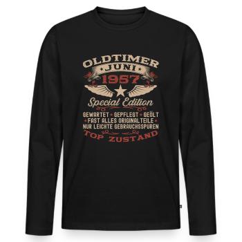 66. Geburtstag Mann Juni Jahrgang 1957 Oldtimer - Männer Premium Bio Langarmshirt - Schwarz - Vorne - Nico (187cm)