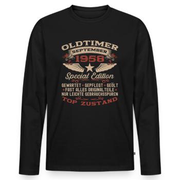 65. Geburtstag Oldtimer September Jahrgang 1958 - Männer Premium Bio Langarmshirt - Schwarz - Vorne - Nico (187cm)